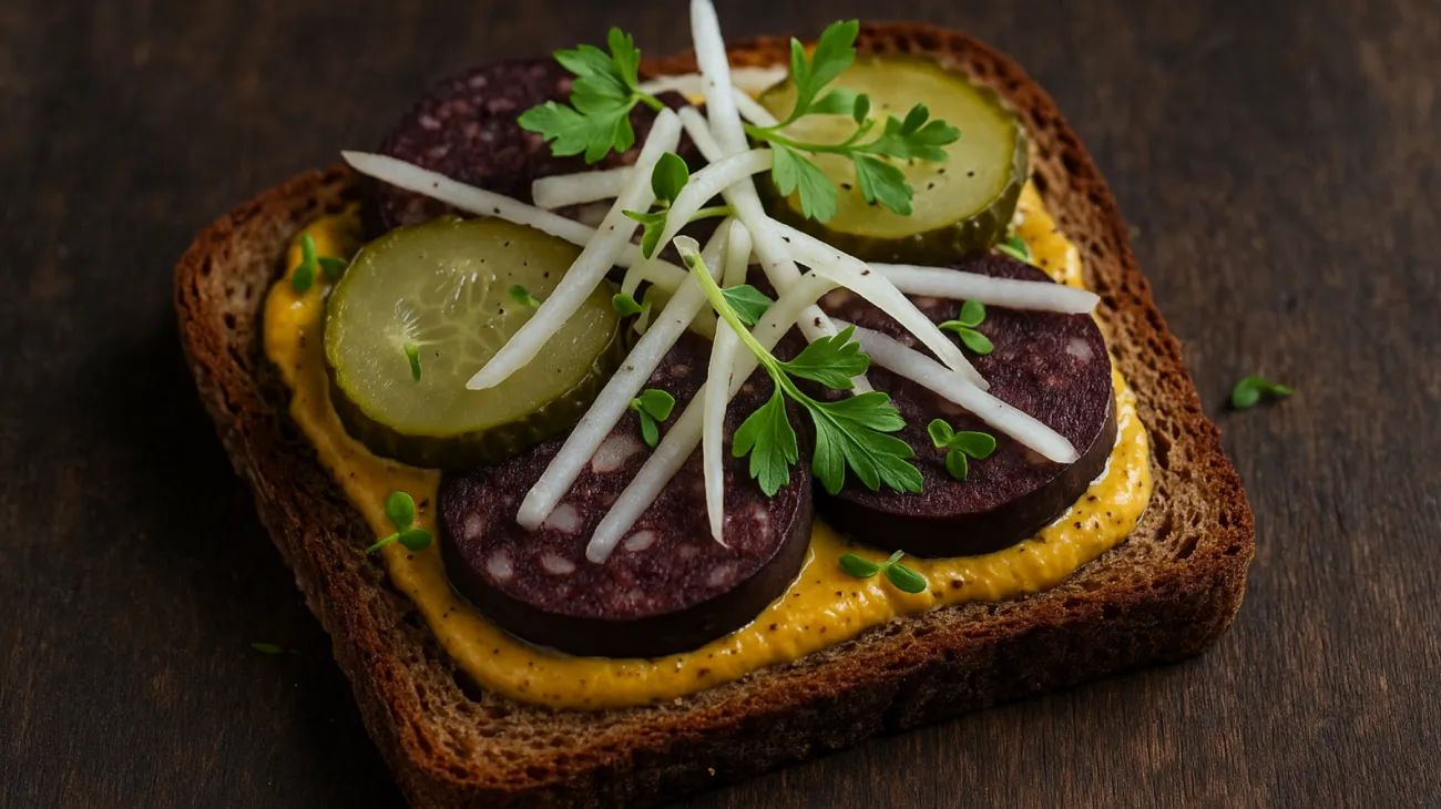 Blutwurst, Kohlrabi, Bauernbrot"