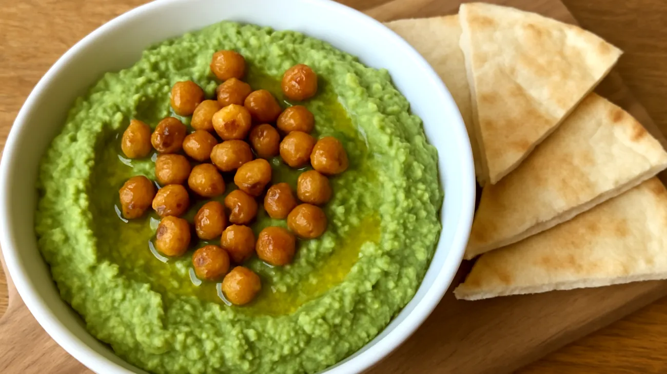 Edamame-Hummus mit gerösteten Kichererbsen"