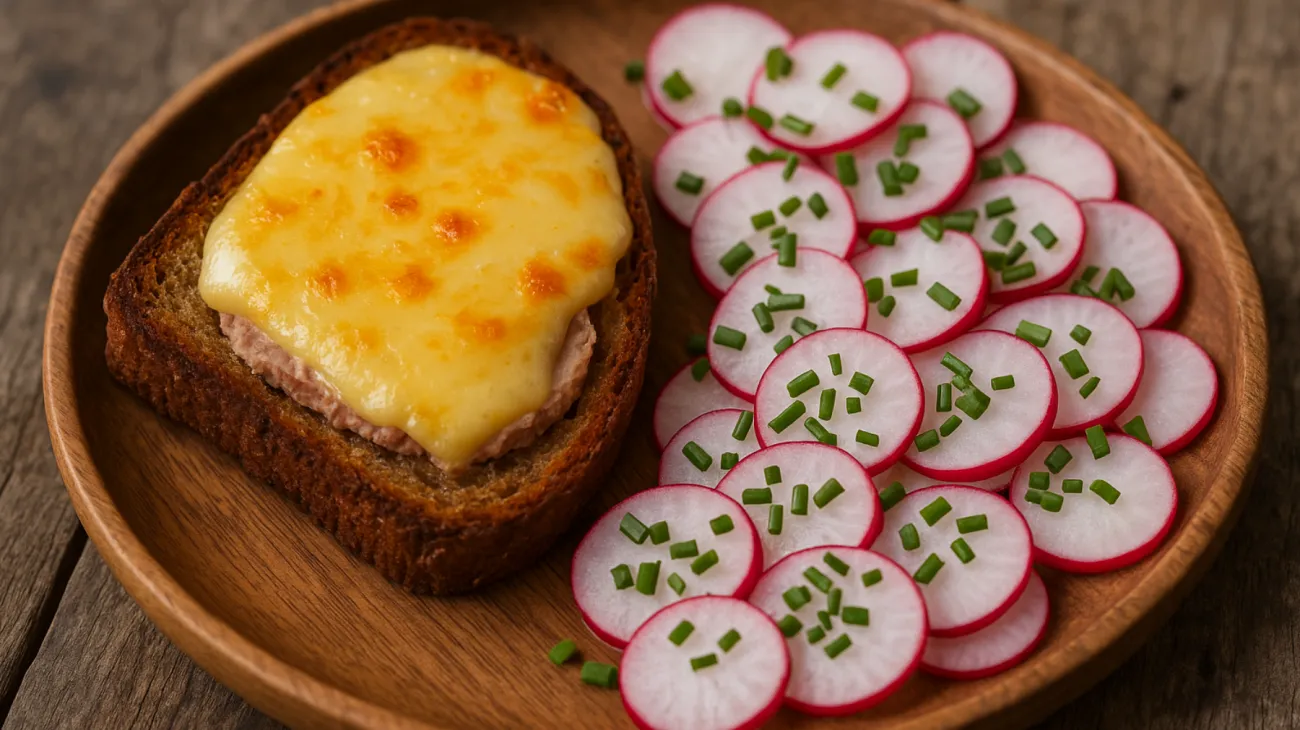 Leberwurst, Emmentaler, Radieschensalat"